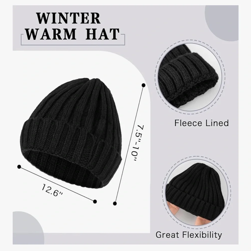 🆕 Winter Hat Beanie Long Scarf Touchscreen Gloves Set, 3Pcs Soft Thick Fleece